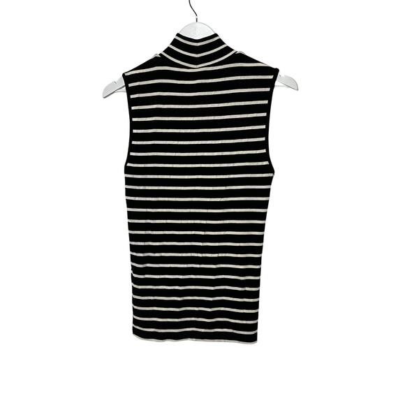 SANCTUARY TOP WOMENS MEDIUM  SLEEVELESS STRIPE MOCK NECK T-SHIRT BLACK NEW - Picture 4 of 12